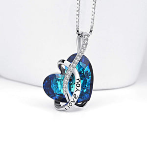 I LOVE YOU Blue Swarovski Crystal Heart Necklace