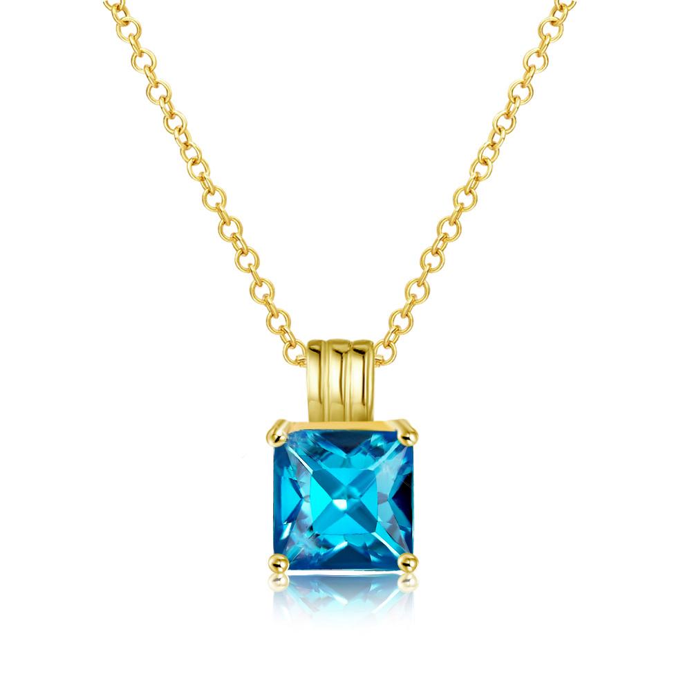 Aquamarine Princess Cut Classic Necklace