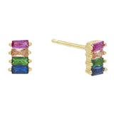 4 Stone Rainbow Baugette Stud Earring