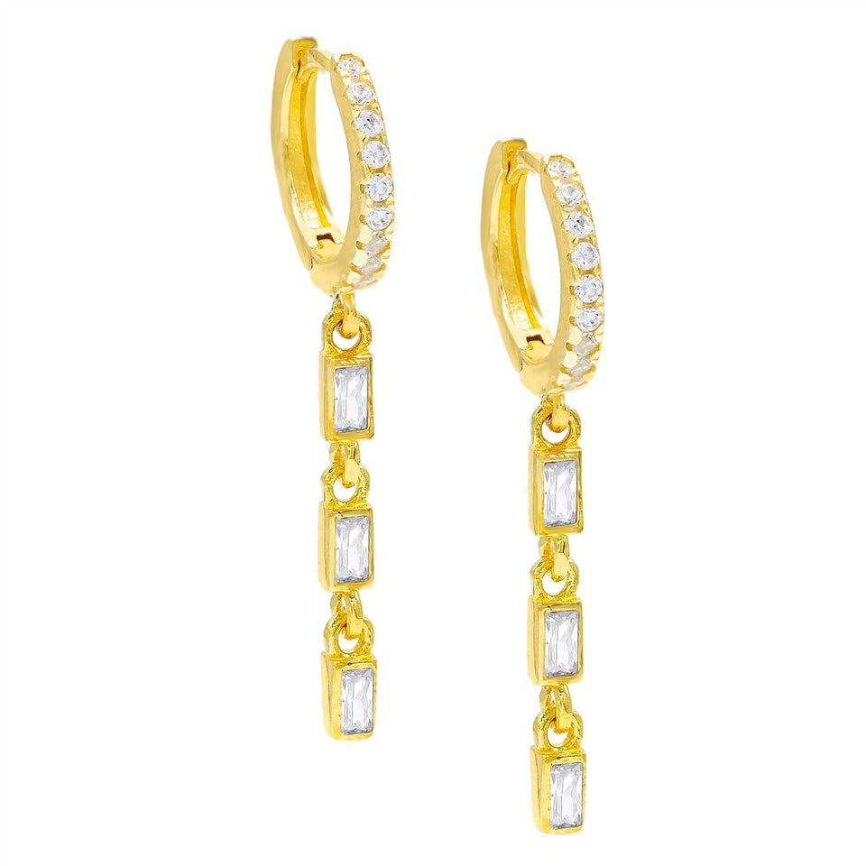 Dainty Dangle White Topaz Baugette Drop Earring