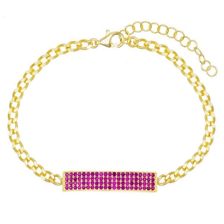 Pave Pink Topaz Chain Bracelet 7.8" +2"