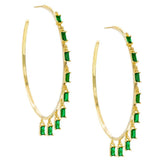 Pave Mini Baugette Dainty Emerald 1.4" Hoop Earring