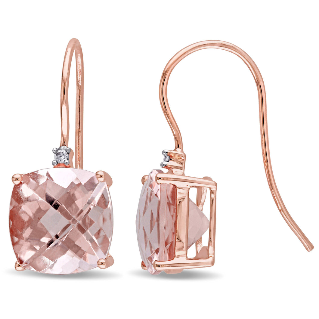 Pave Genuine Morganite Cushion Cut Drop Earrings