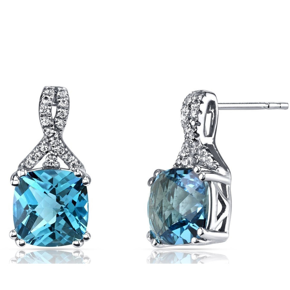 Aquamarine Cushion Round Stud Earring