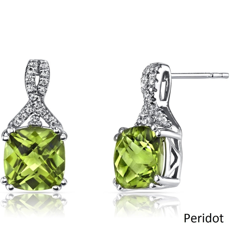 2.00 CT Cushion Cut Peridot Stud Earring