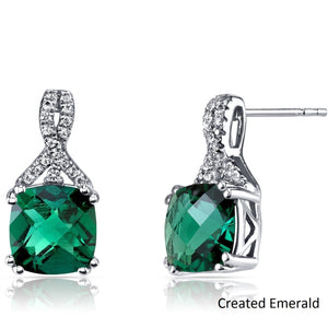 2.00 CT Cushion Cut Emerald Stud Earring