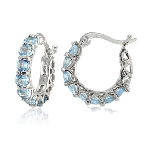 CT Blue Topaz Gemstone 1" French Lock Hoop Earring