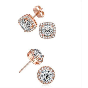 2 Pairs: Swarovski Crystal Halo 18k Gold Studs - 3 Finishes