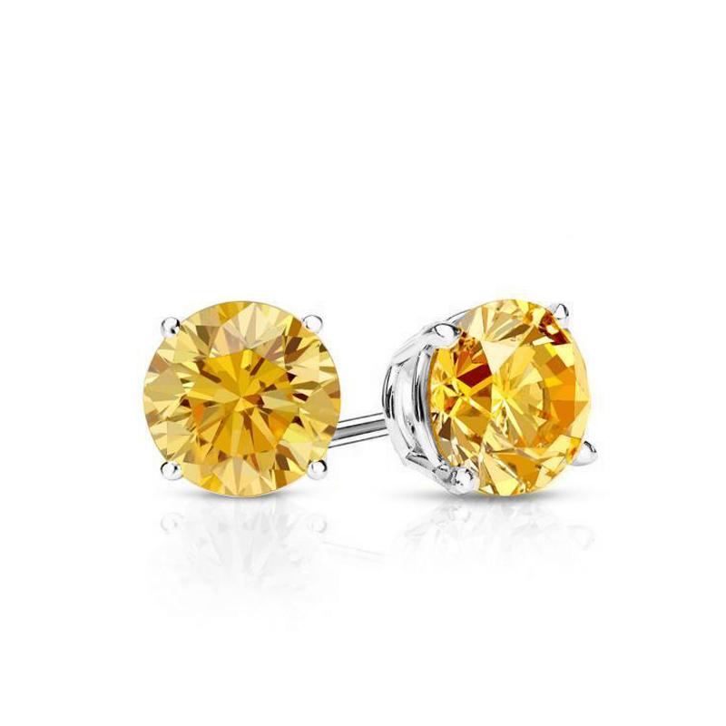 Yellow Stone Embellished with Swarovski Crystals 7mm Stud Earring