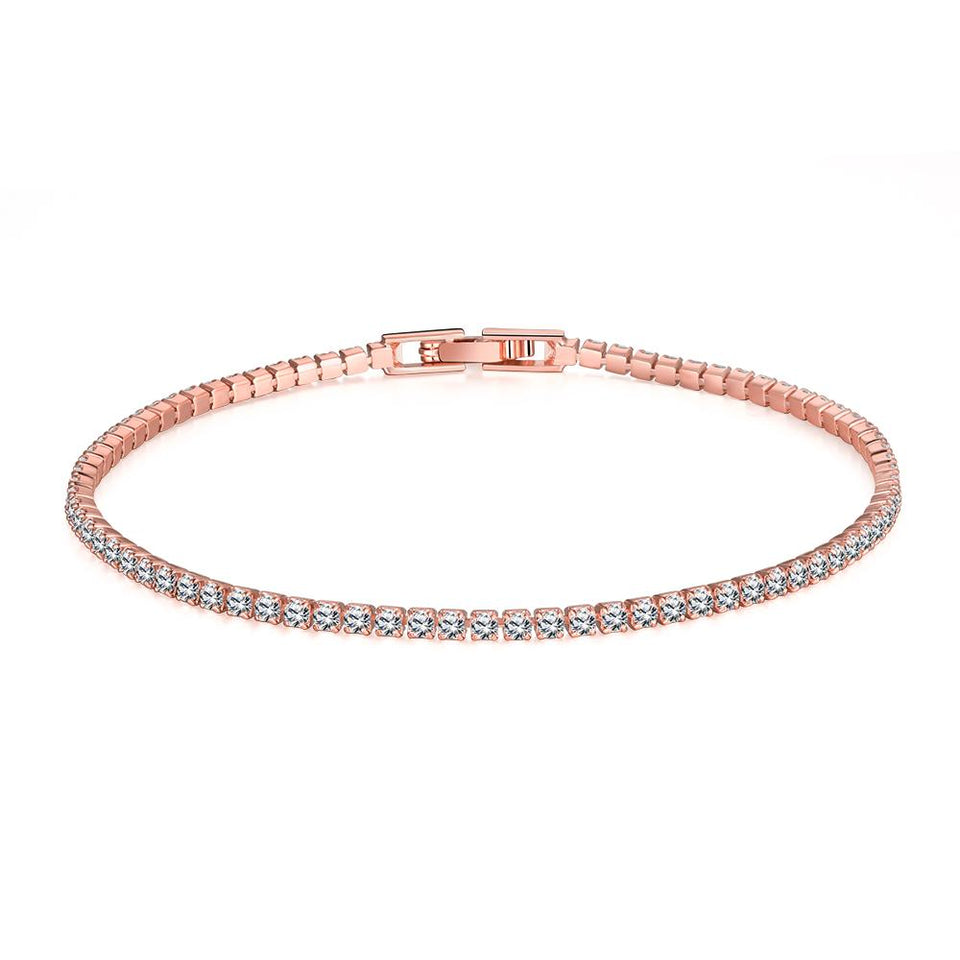 White Topaz Swarovski Crystal 3mm Classic Round Tennis Bracelet - Silver