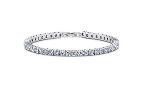 White Topaz Swarovski Crystal 3mm Classic Round Tennis Bracelet - Silver
