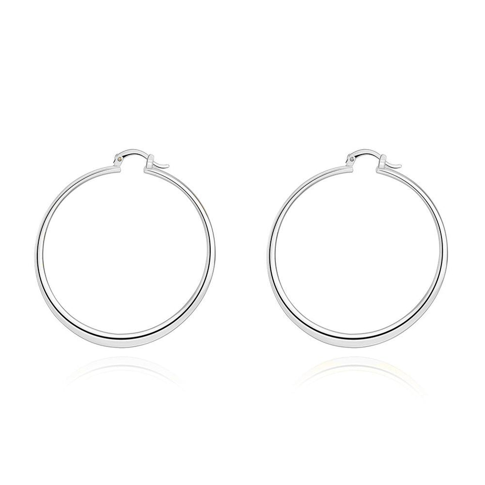 2" Flat Hoop Earrings in 18K White Gold Plated