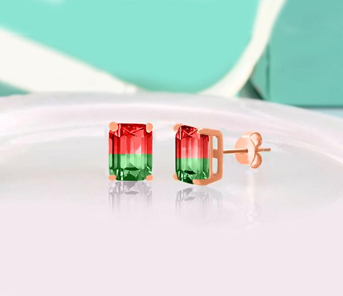 Emerald Cut Ruby/Emerald Stud Earring