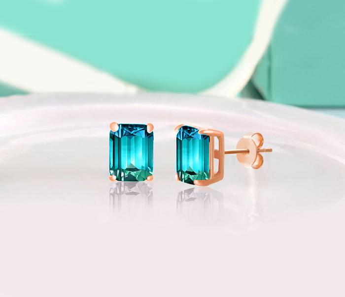 Emerald Cut White and Blue Topaz Stud Earring