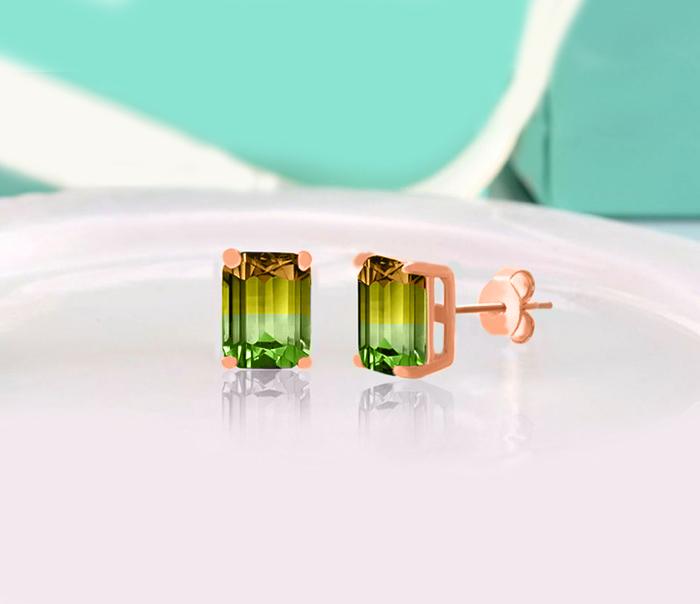 Emerald Cut Citrine/Emerald Stud Earring