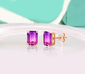 Emerald Cut Pink/Amethyst Stud Earring