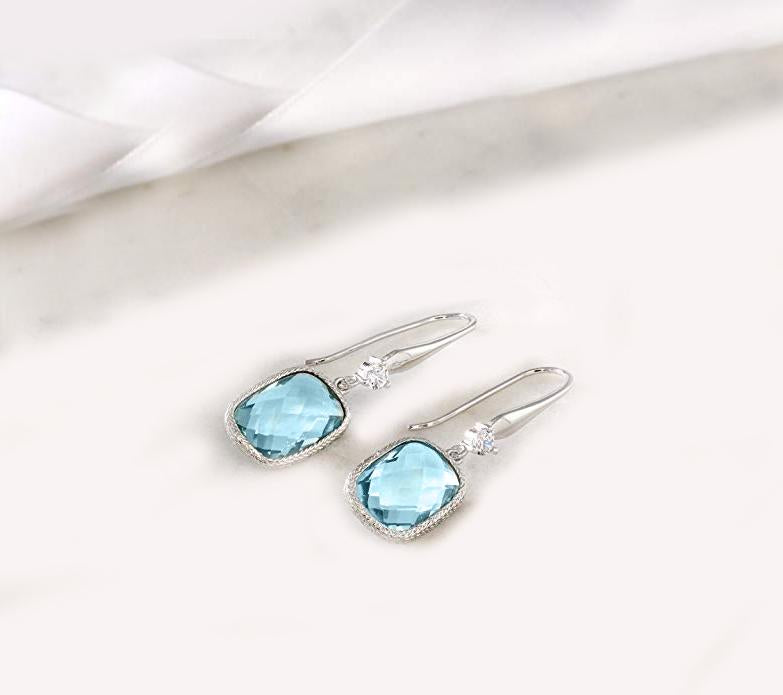 Blue Topaz Diamond Cut Drop Earring