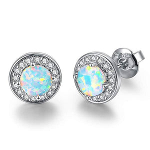 2.00 Ct Opal Created Round Halo Stud Earring