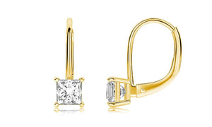 Diamond Princess Cut Leverback Earringin 18K Gold Plated