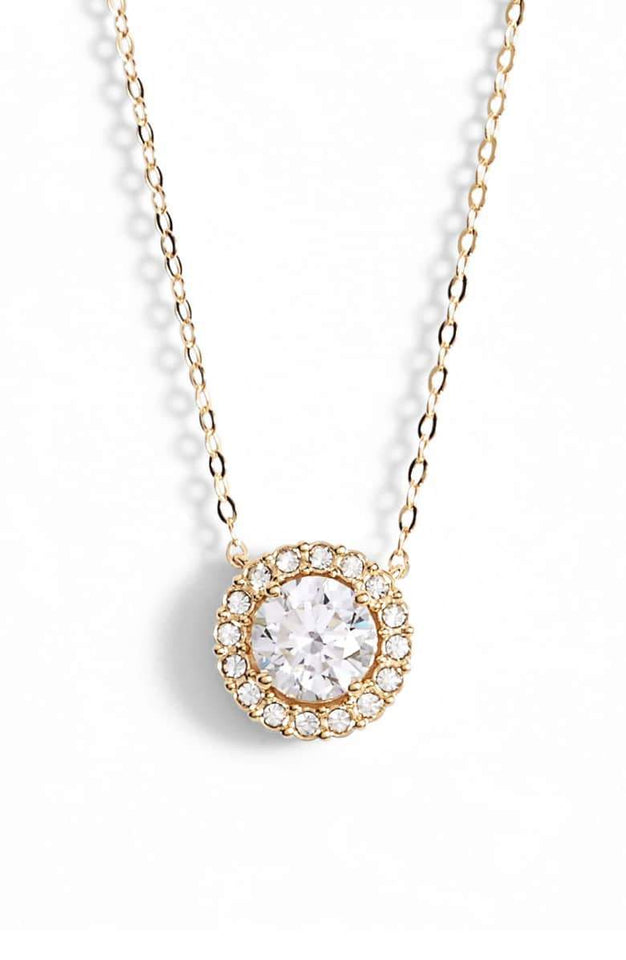 1.00 CT Swarovski Crystal Halo Disc Necklace 18"