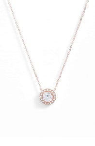 1.00 CT Swarovski Crystal Halo Disc Necklace 18"