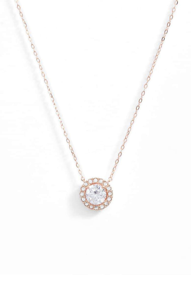 1.00 CT Swarovski Crystal Halo Disc Necklace 18"
