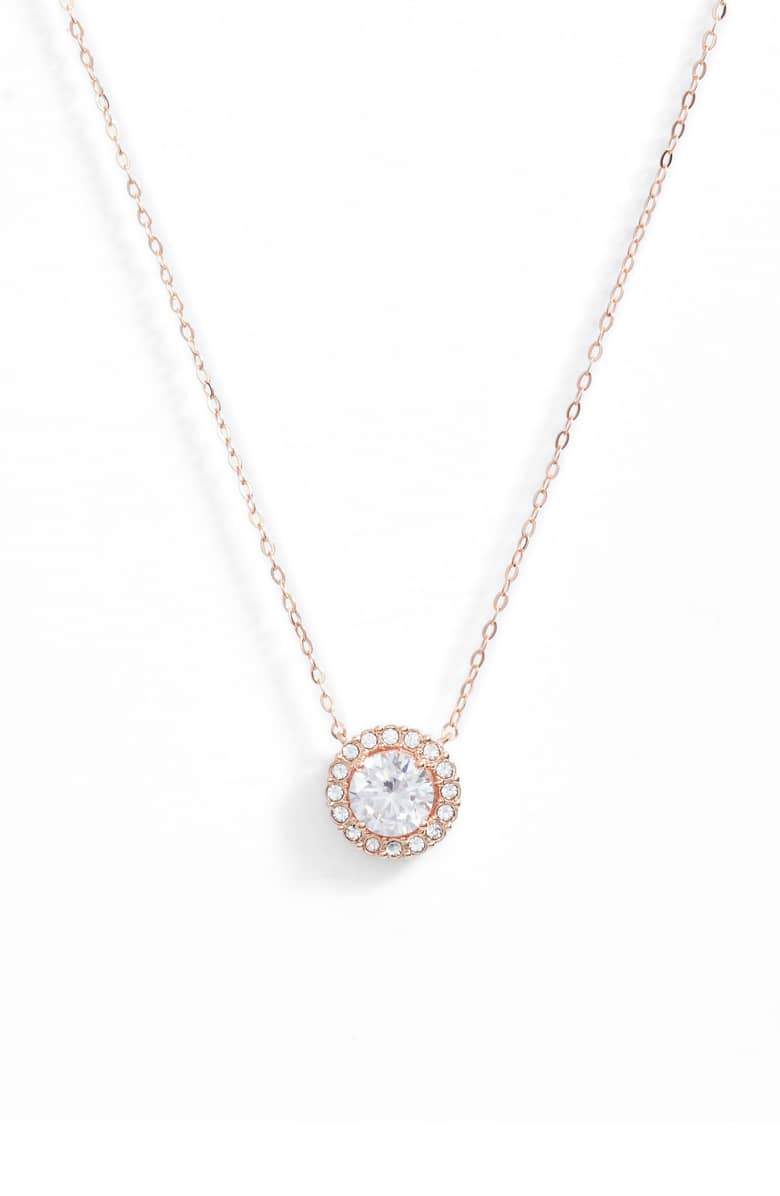 1.00 CT Swarovski Crystal Halo Disc Necklace 18