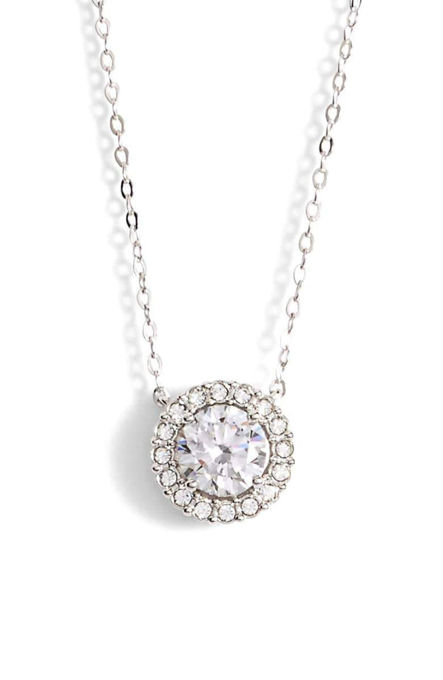 1.00 CT Swarovski Crystal Halo Disc Necklace 18"