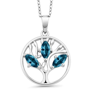 Motherly Blue Topaz Tree Of Life Necklace