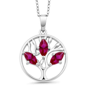 Motherly 2.00 CT Ruby Pear Cut Tree Of Life Necklace
