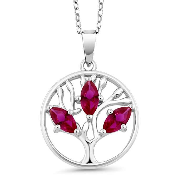 Motherly 2.00 CT Ruby Pear Cut Tree Of Life Necklace