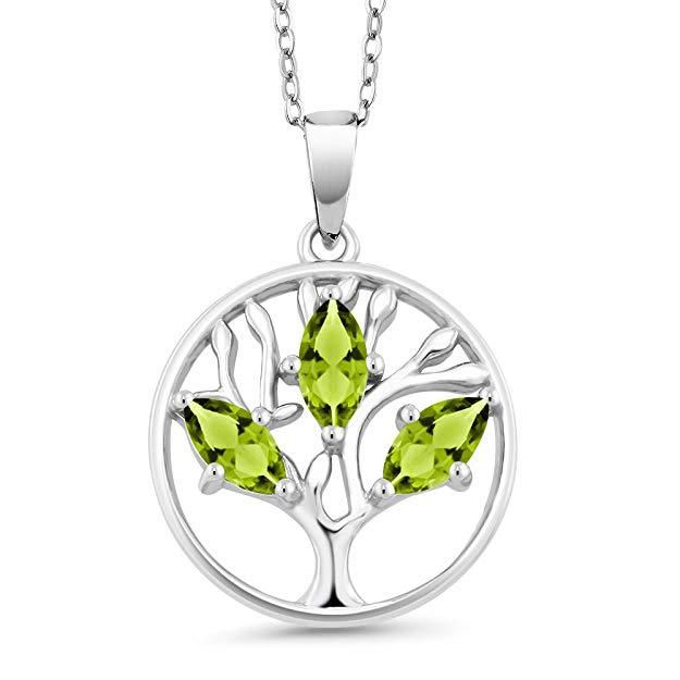 Motherly 2.00 CT Peridot Pear Cut Tree Of Life Necklace