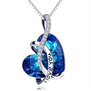 I LOVE YOU Blue Swarovski Crystal Heart Necklace