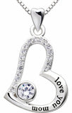 "I Love you MOM" Heart Necklace 18K White Gold Plated