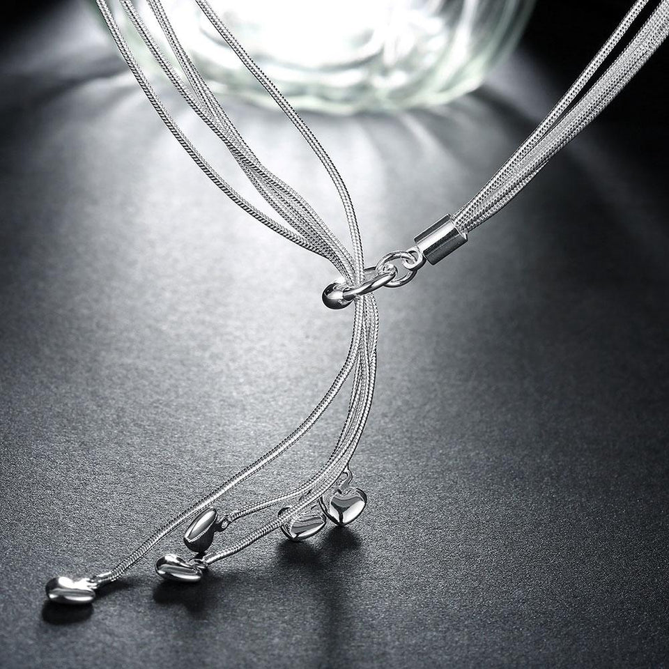 5 Dangling Heart in 18K White Gold Plated 18"
