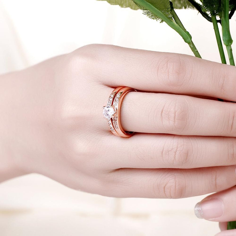 Swarovski Elements Duo Classical 18K Rose Gold Ring