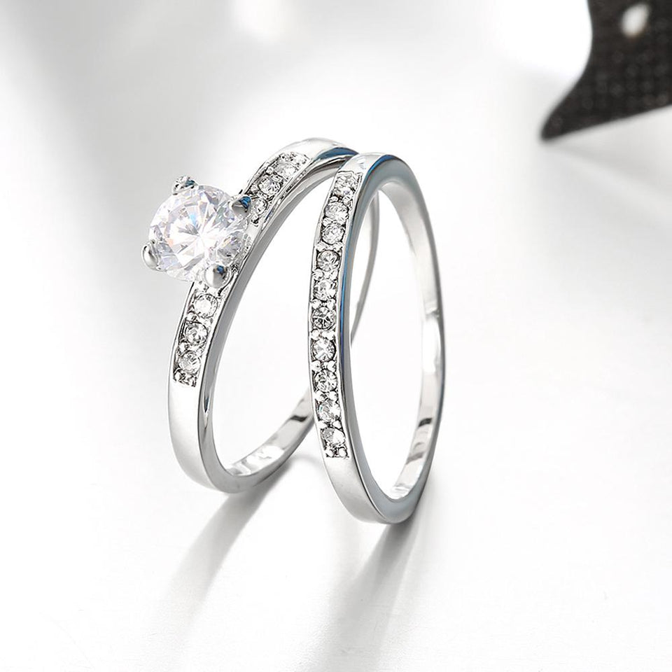 Swarovski Elements Duo Classical 14K White Gold Ring
