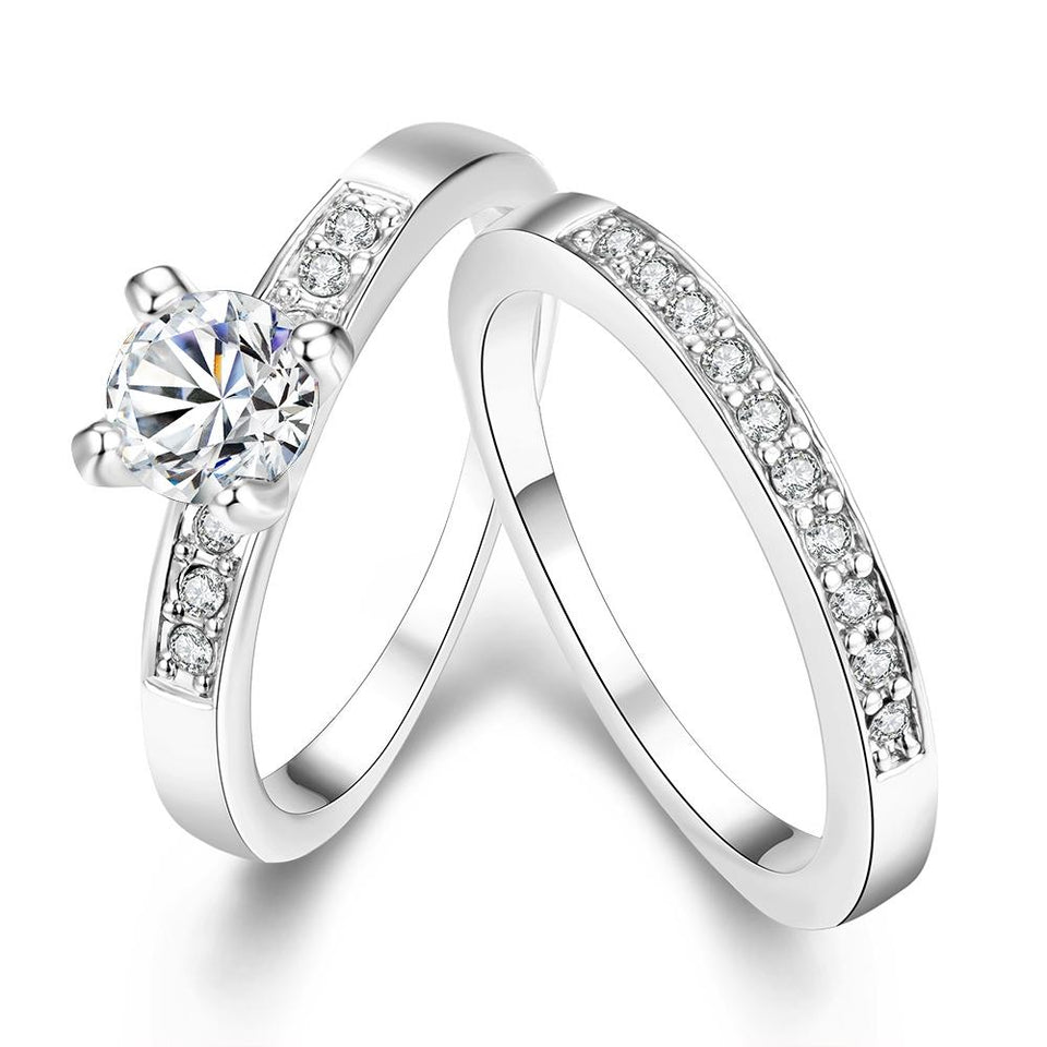 Swarovski Elements Duo Classical 14K White Gold Ring