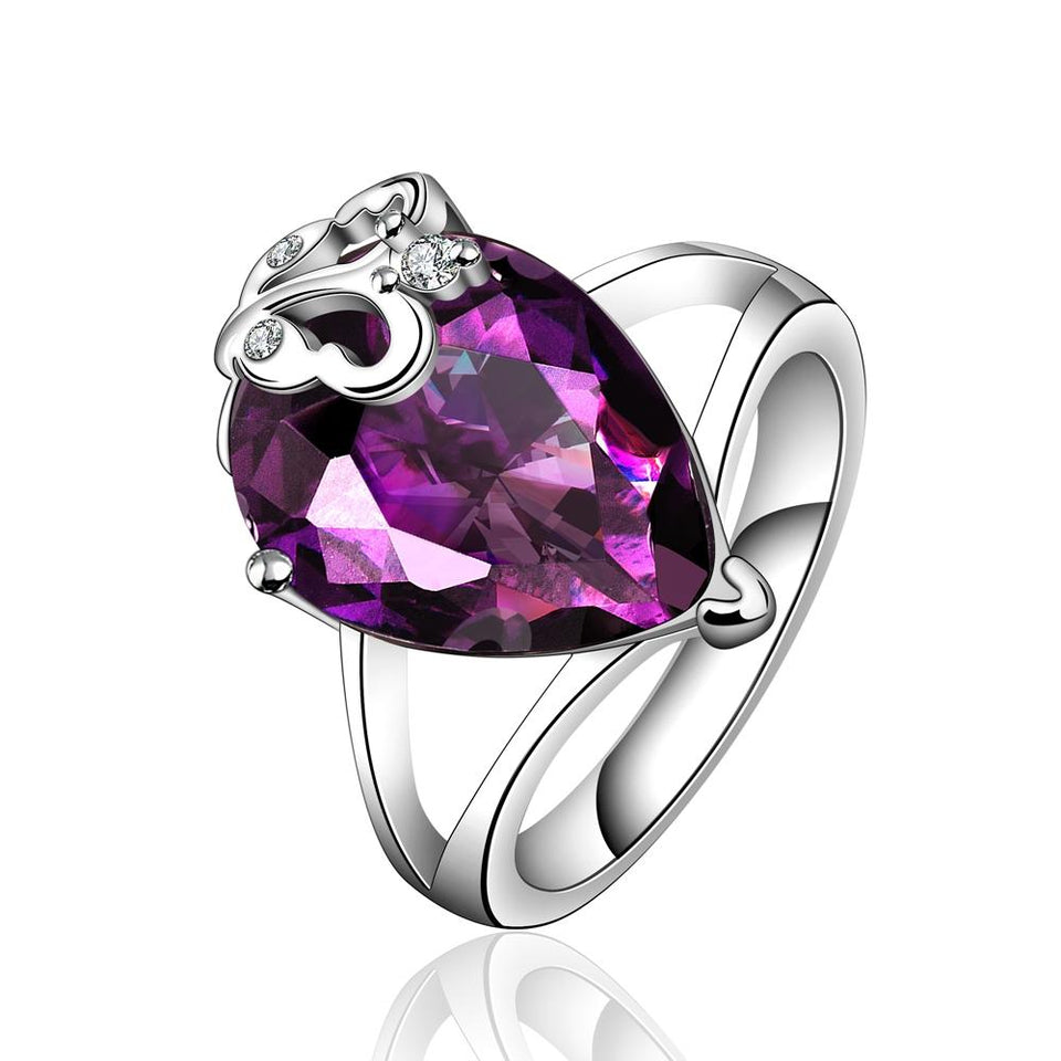 Amethyst Pear Cut 18K White Gold Ring