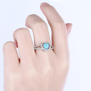 Heart Shaped Cut Opal Ring in 18K White Gold
