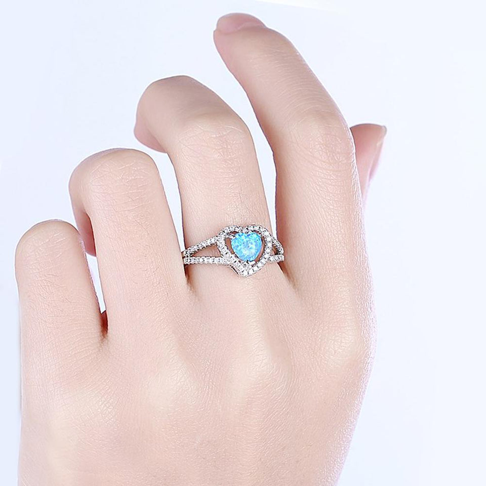 Heart Shaped Cut Opal Ring in 18K White Gold