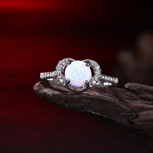 Heart Shaped White Opal Pav'e Ring in 18K White Gold