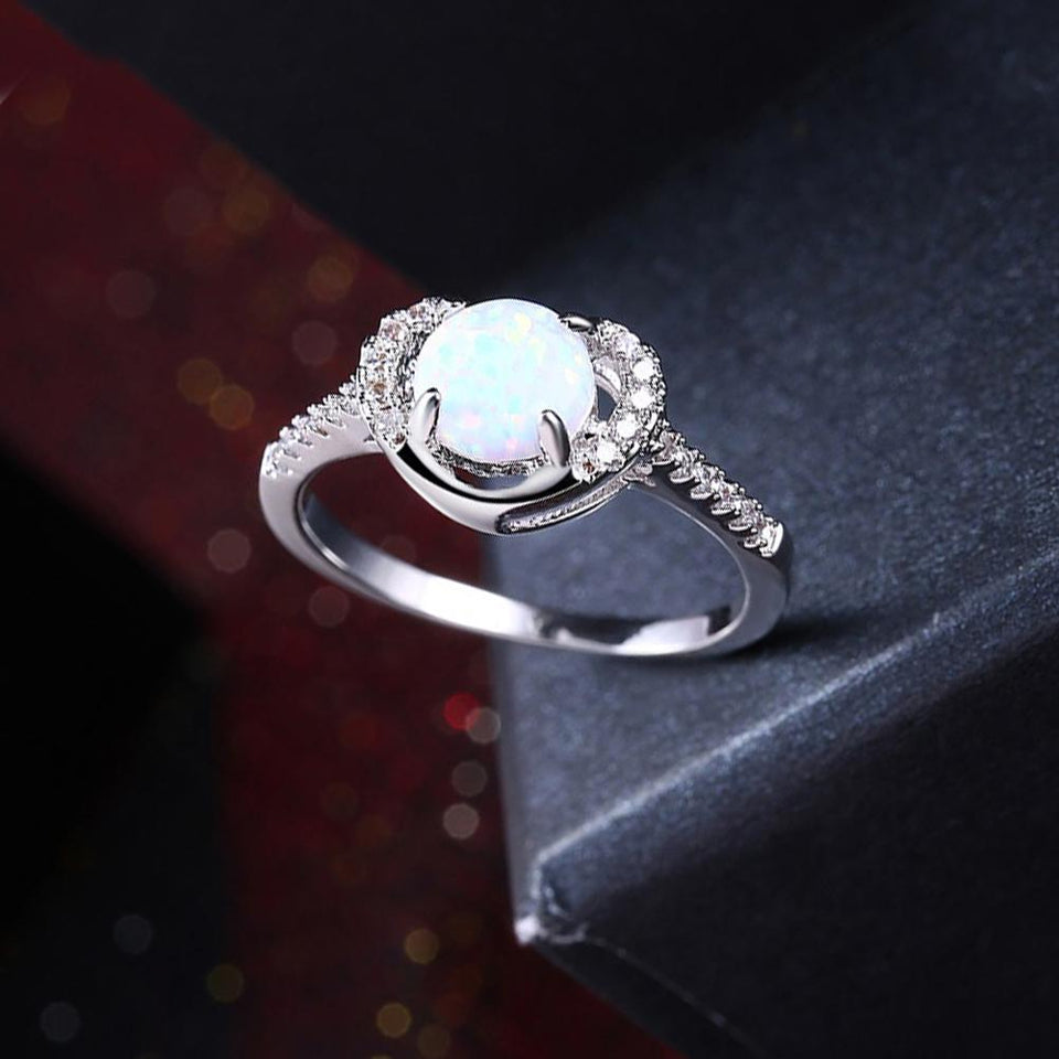 Heart Shaped White Opal Pav'e Ring in 18K White Gold