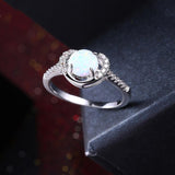 Heart Shaped White Opal Pav'e Ring in 18K White Gold