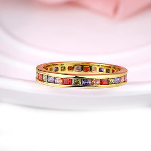 Rainbow Swarovski Elements Pav'e Mid 18K GoldRing