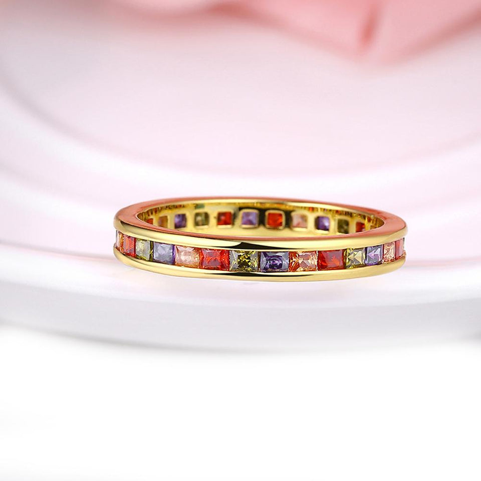 Rainbow Swarovski Elements Pav'e Mid 18K GoldRing
