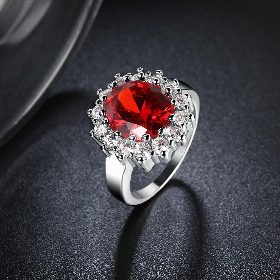 Ruby Blossoming Pav'e Ring in 18K White Gold