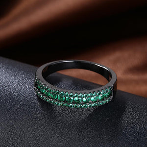 Green Swarovski Two-Lining Ring in Black Gun Plating
