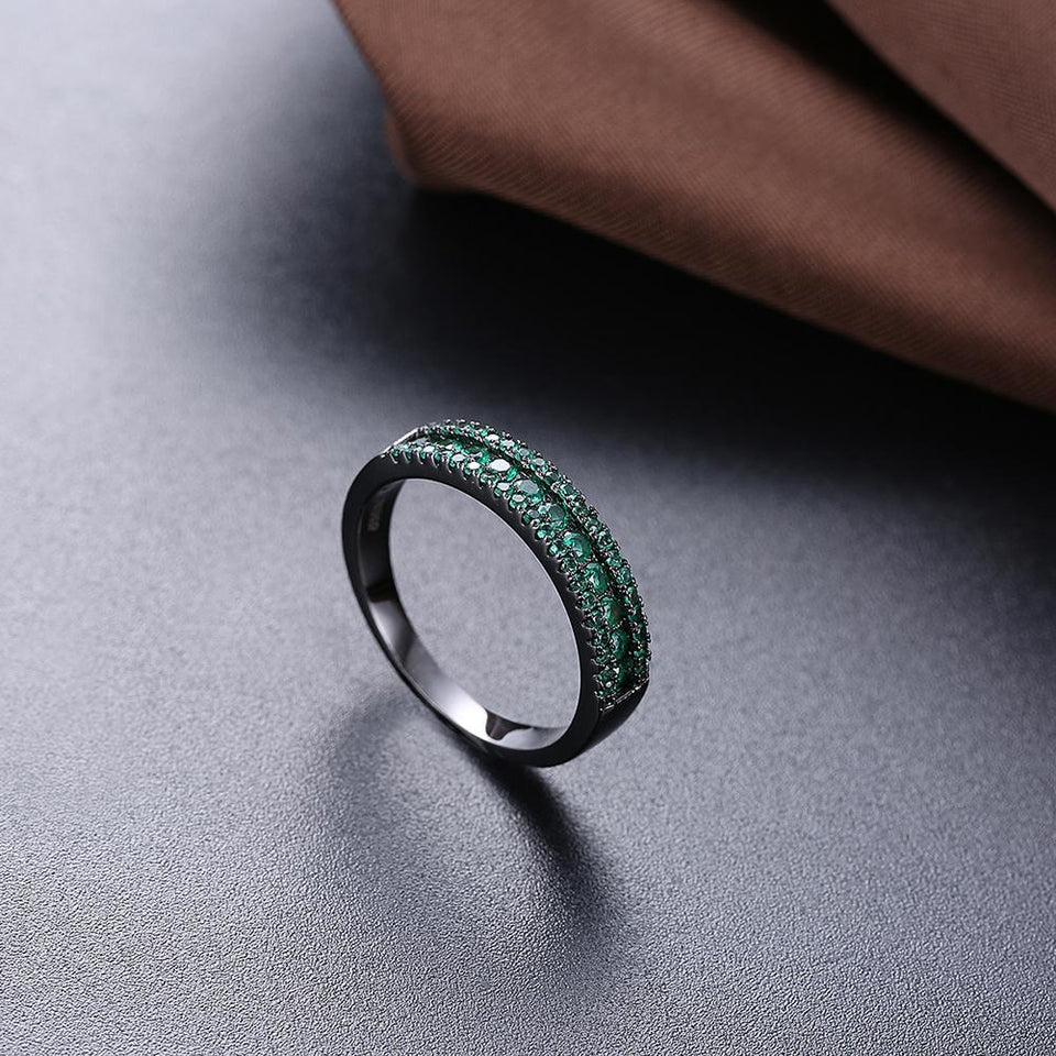 Green Swarovski Two-Lining Ring in Black Gun Plating