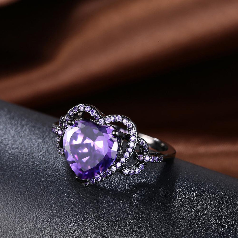 Purple Swarovski Heart Shaped Cocktail Ring
